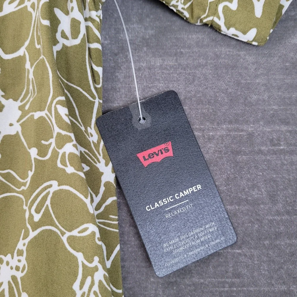 Levis‎ Mens Classic Camper Relaxed Fit Short Sleeve Shirt Olive Floral L NEW